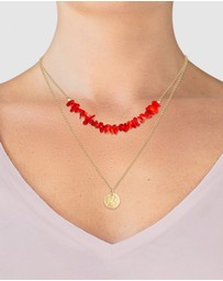 Elli Jewelry - Necklace Layer Platelets Coral Red 925 Silver Gold Plated