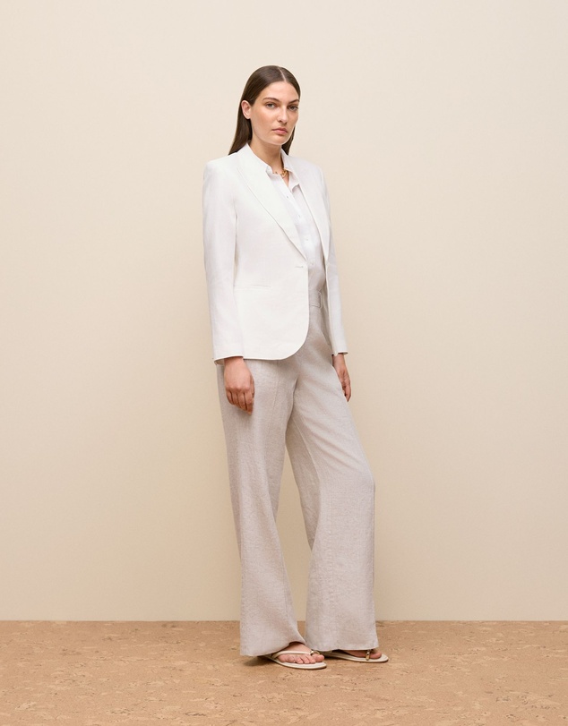 Trenery - Linen Cotton Herringbone Blazer in White