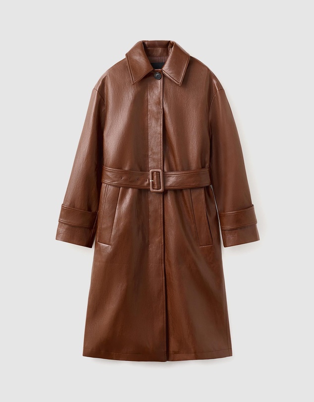 M.N.G - Long Faux-Leather Trench Coat With Belt
