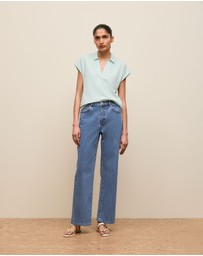 Trenery - Linen Cotton Relaxed Cap Sleeve Polo in Light Mint