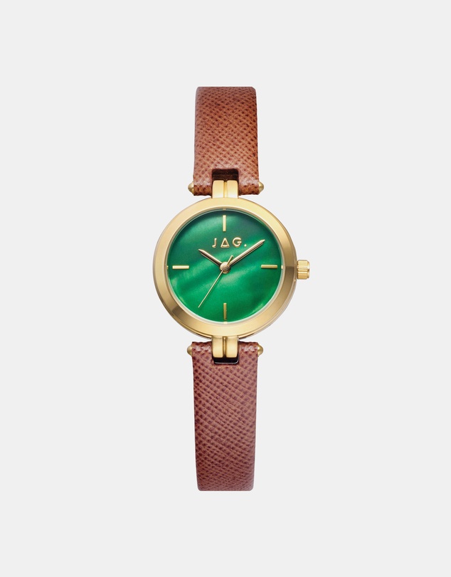 Jag - Freya Womens Green Dial 27mm Brown Strap Watch