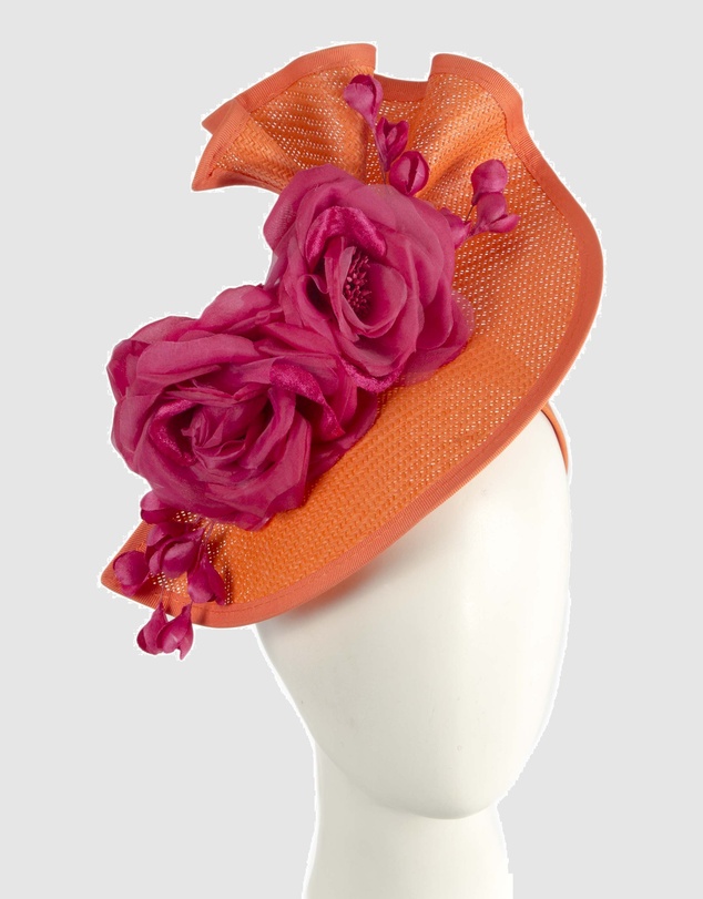 Fillies Collection - Bespoke Sculpted Orange Fuchsia Racing Fascinator