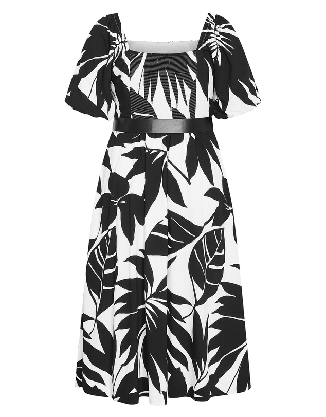 City Chic - Plus Size Collins Oasis Print Belted Maxi Dress - black