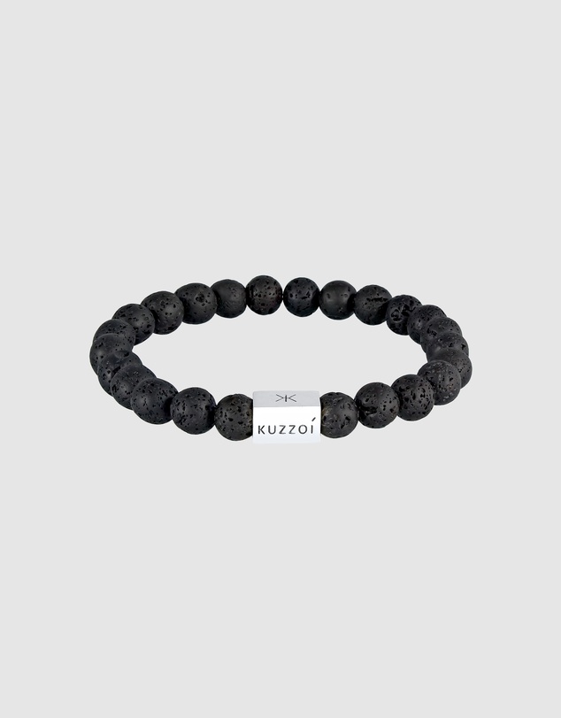 Kuzzoi - ICONIC EXCLUSIVE - Bracelet Men Lava Gemstone Bead Rectangle Trend in 925 Sterling Silver
