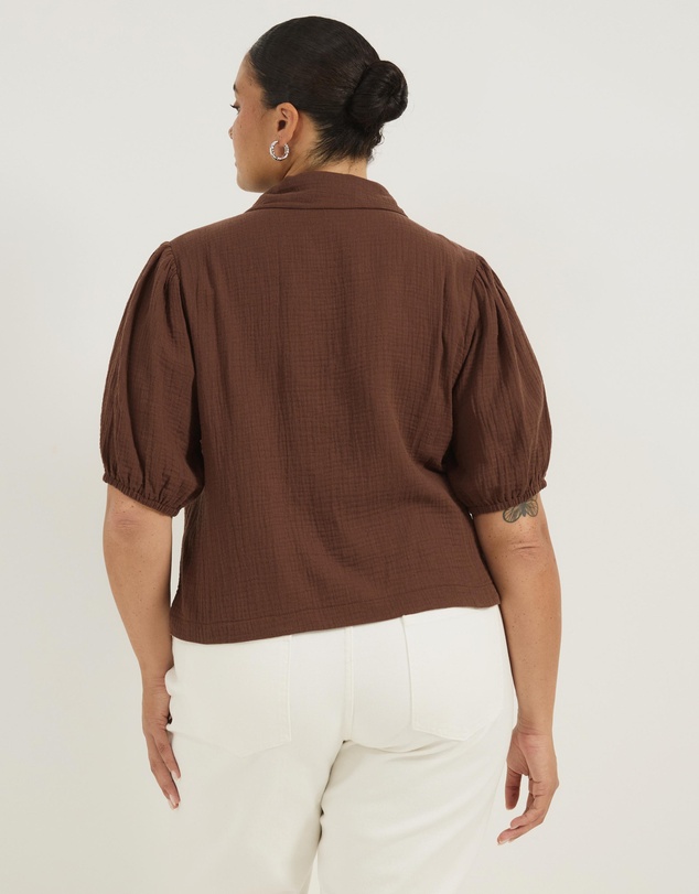 Atmos&Here Curvy - Crinkle Cotton Puff Short Sleeve Top