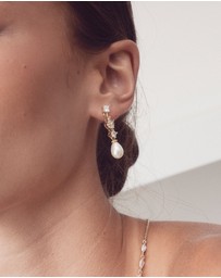 The White Collection - Hazel - Gold Pearl Bridal Drop Earrings