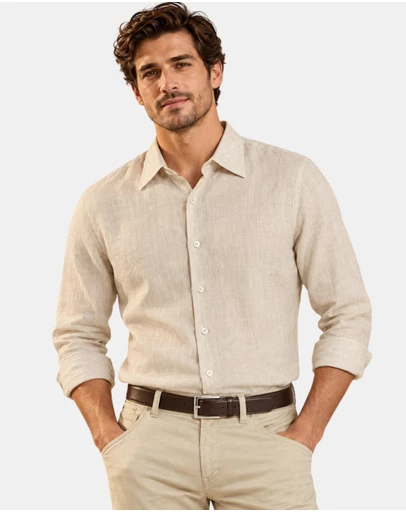 Henry Bucks - HENRY SARTORIAL Fashion Soft Linen Shirt BEIGE