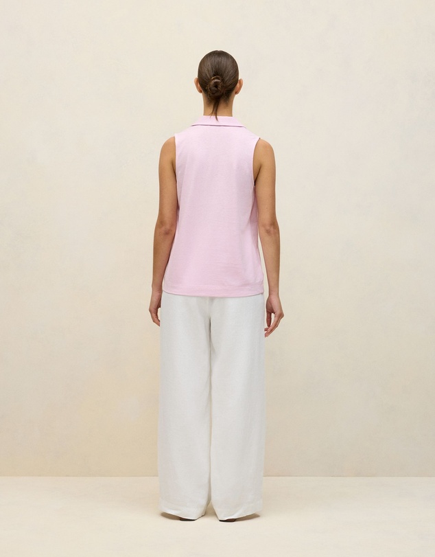 Trenery - Linen Cotton Knit Collared Tank in Soft Lilac