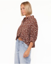 Petal & Pup - Ashe Cropped Button Up Top - Brown Floral