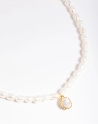 Lovisa - Gold Plated Freshwater Pearl Oval Drop Necklace