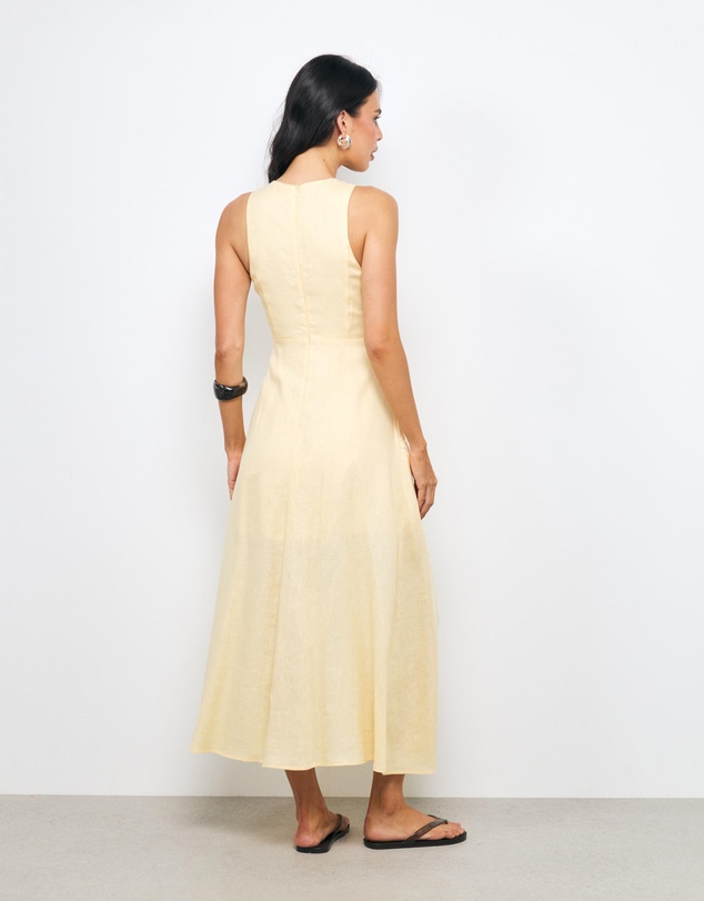 AERE - Adel Lace Insert Linen Midi Dress