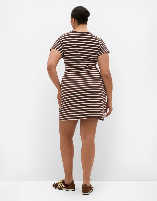 City Chic - Plus size Claire Stripe Side Tie Mini Dress - chocolate