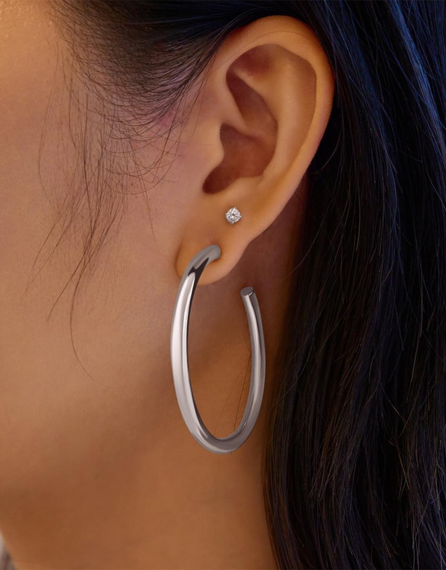 Ania Haie - Ania Haie Silver Classic Tube Large Hoop Earrings