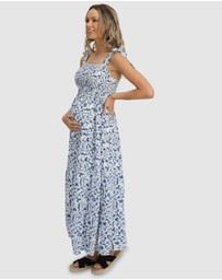 Angel Maternity - Maternity & Nursing Midi Blue Floral Dress
