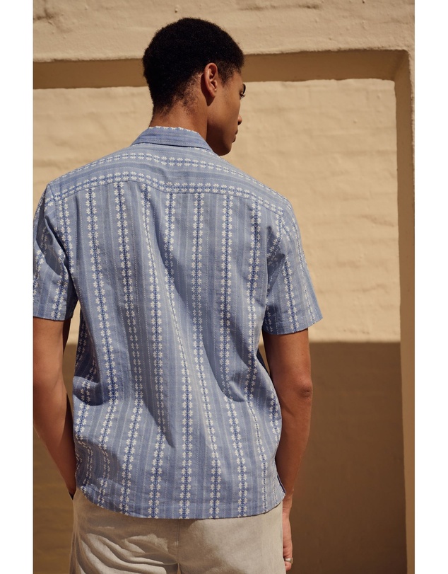 NEXT - Textured Stripe 100% Cotton Short Sleeve Shirt