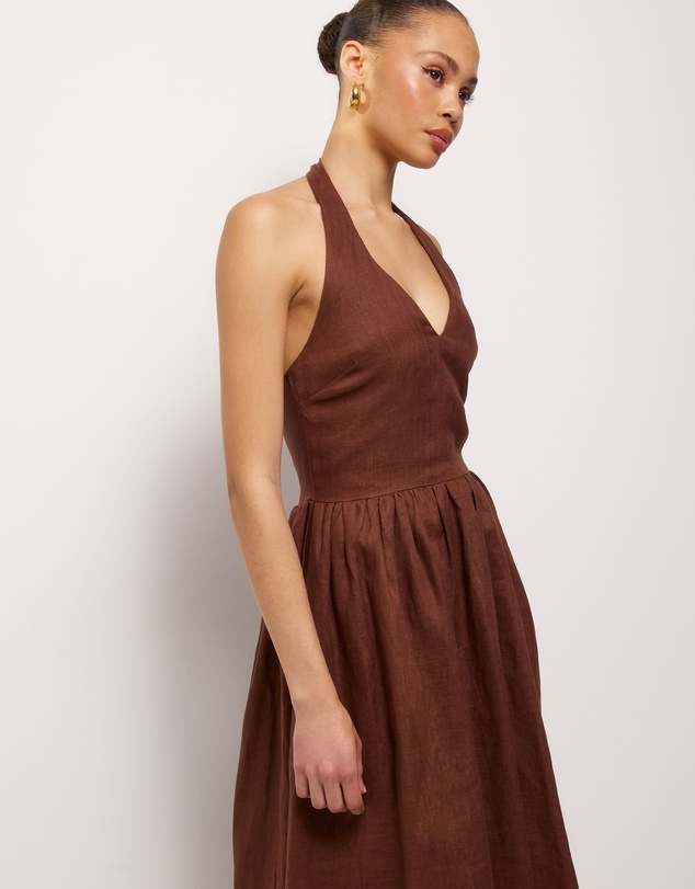 AERE - Esme Halter Linen Midi Dress