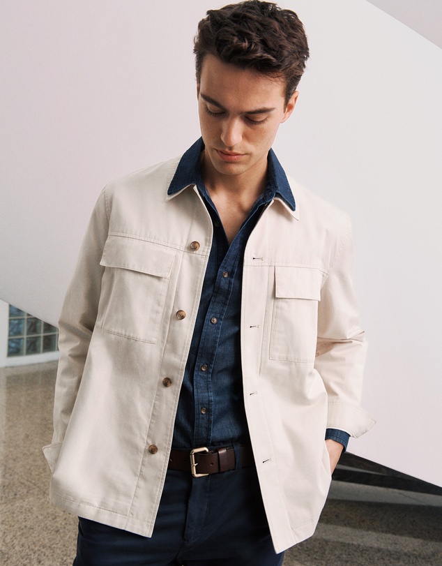 Trenery - Cotton Twill Chore Jacket in Stone