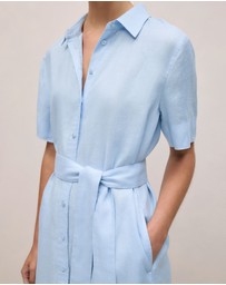 Trenery - Linen Belted Shift Dress in Blue Marble