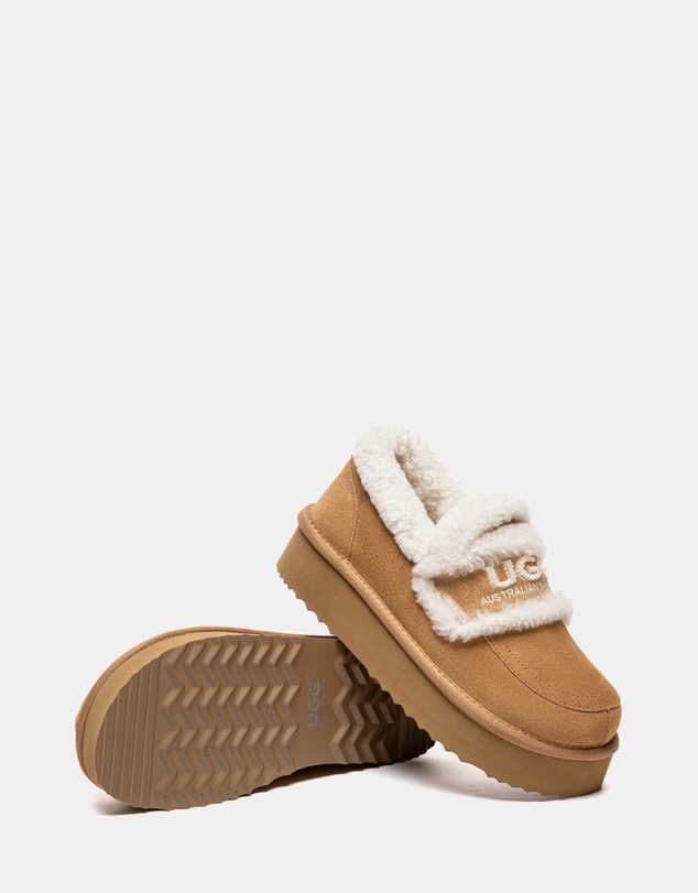 EVERAU - Australian Shepherd Ugg Rilee Platform Loafer Cow Suede Upper House Shoes