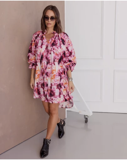 ALEXANDRA - Ollie Dress Pink Textured Print