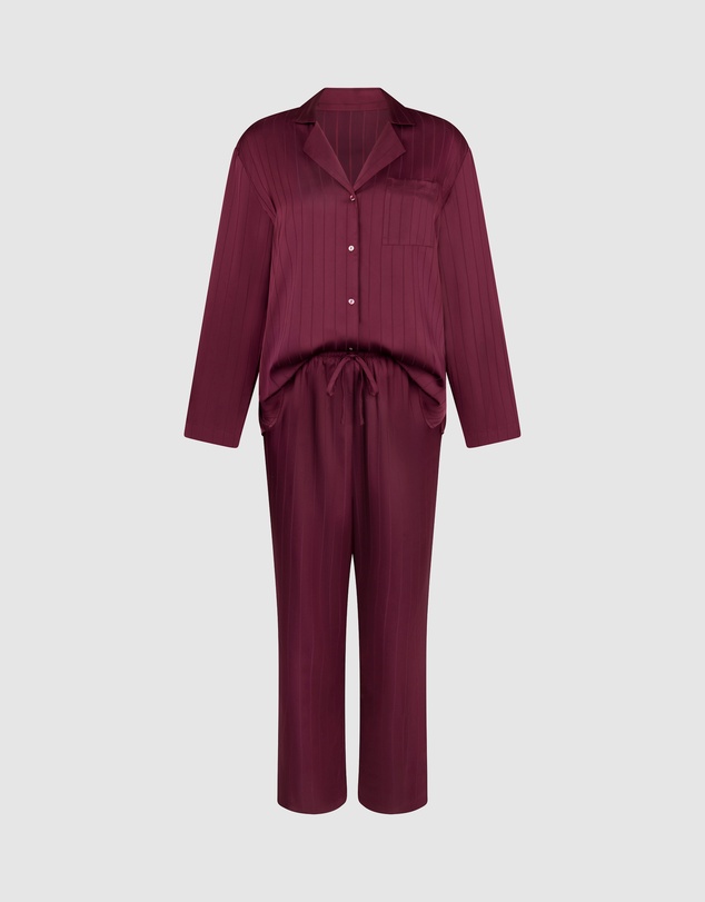 Hunkemoller - Long Sleeve Satin Pinstripe PJ Set
