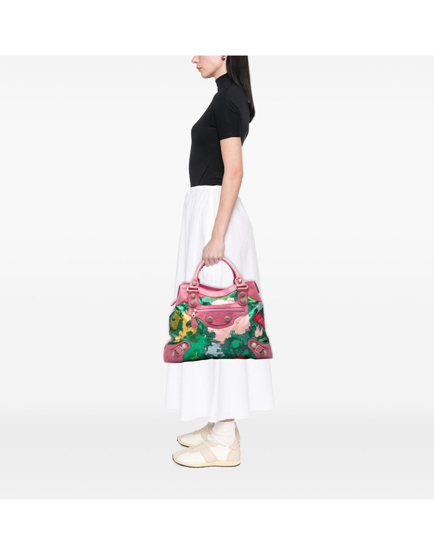 Pre-Loved by Azura Reborn - Pre-Loved Lambskin and Satin Floral Print Motocross Giant 21 Brief Satchel