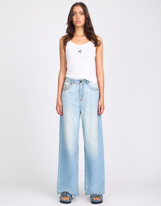ONE TEASPOON - Love Machines Mid Waist Super Wide Leg Denim Jeans - Cool Blue