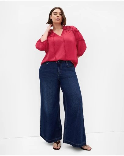 City Chic - Plus size Drama Queen Elbow Sleeve Shirt - raspberry
