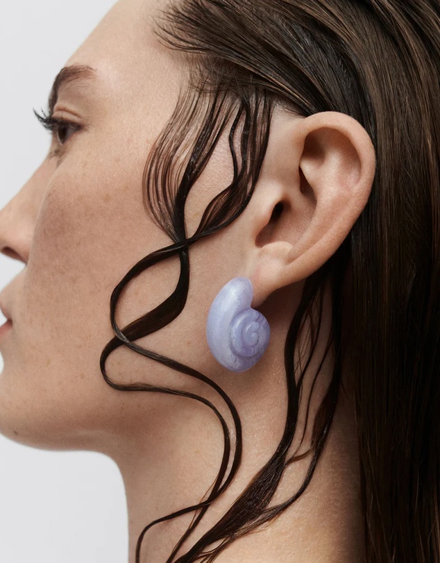 PDPAOLA - Blue Lace Agate Shell Earrings