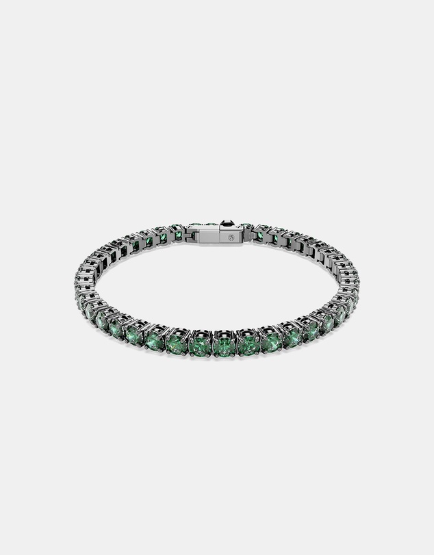 Swarovski - Matrix Tennis bracelet, Round cut, Green, Ruthenium plated
