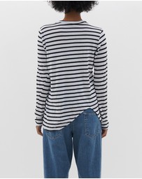 Bassike - stripe scoop hem long sleeve t.shirt