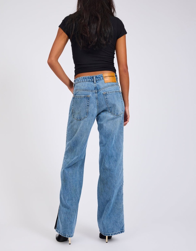 ONE TEASPOON - Low Riders Low Waist Wide Leg Zipped Denim Jeans - Pretty Blue