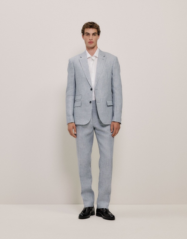 Trenery - Textured Linen Straight Leg Trouser in Smoke Blue