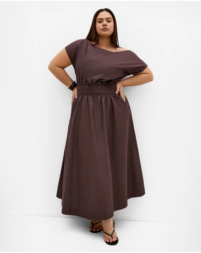 City Chic - Plus size Cass Cotton Maxi Dress - dark chocolate