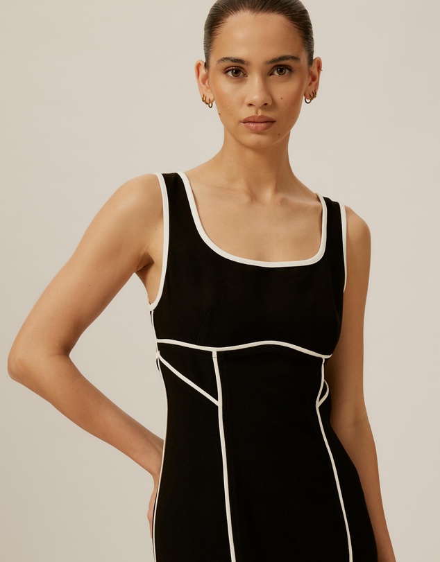 Tussah - Contrast Piping Crepe Midi Dress