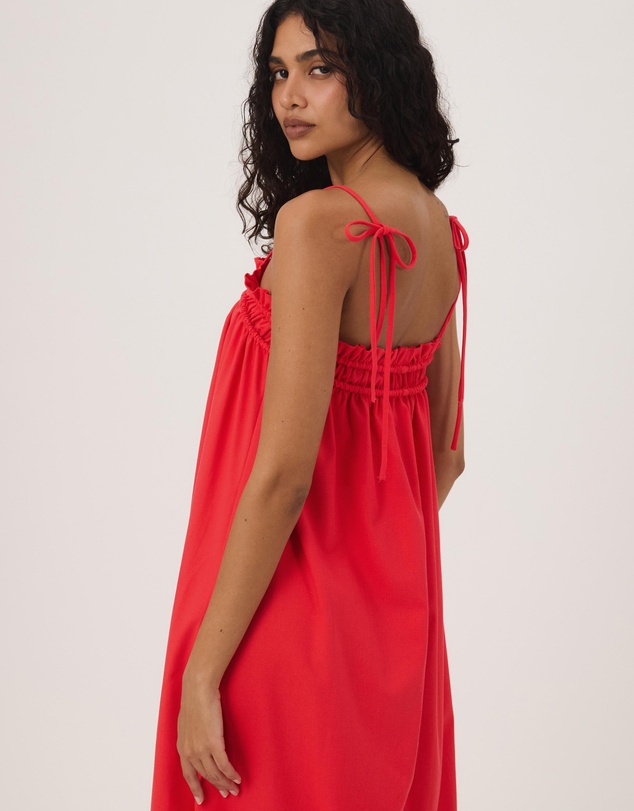 Atmos&Here - Eire Maxi Dress With Tie Straps And Shirring Detail In Linen Blend