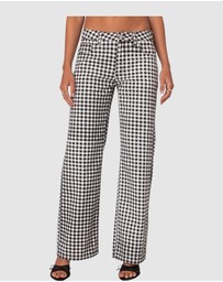 EDIKTED - Gingham Printed Low Rise Jeans