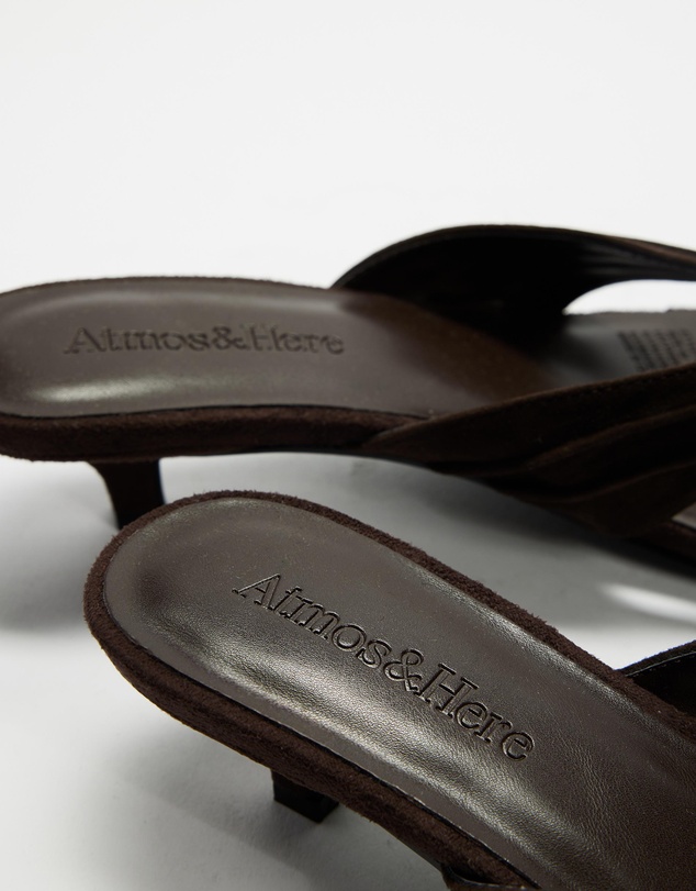 Atmos&Here - Tilly Square Toe Thong Faux Suede Heels