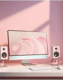 iWorld - Kanto ORA 100W Powered Reference Desktop Computer Speakers with Bluetooth 5.0 Pink