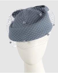 Max Alexander - Felt Blue Pillbox Hat With Veil