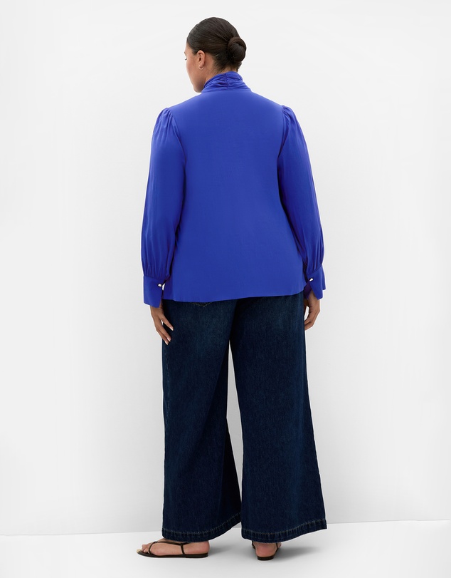 City Chic - Plus size Kenzie Neck Tie Top - ocean blue