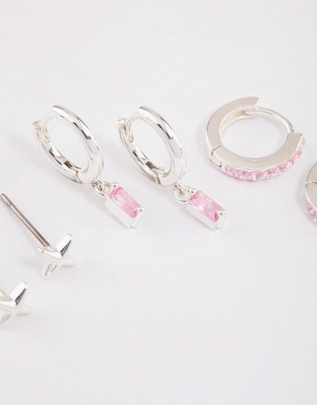 Lovisa - Silver Plated Brass Barbie Baguette Huggie Earrings 6-Pack