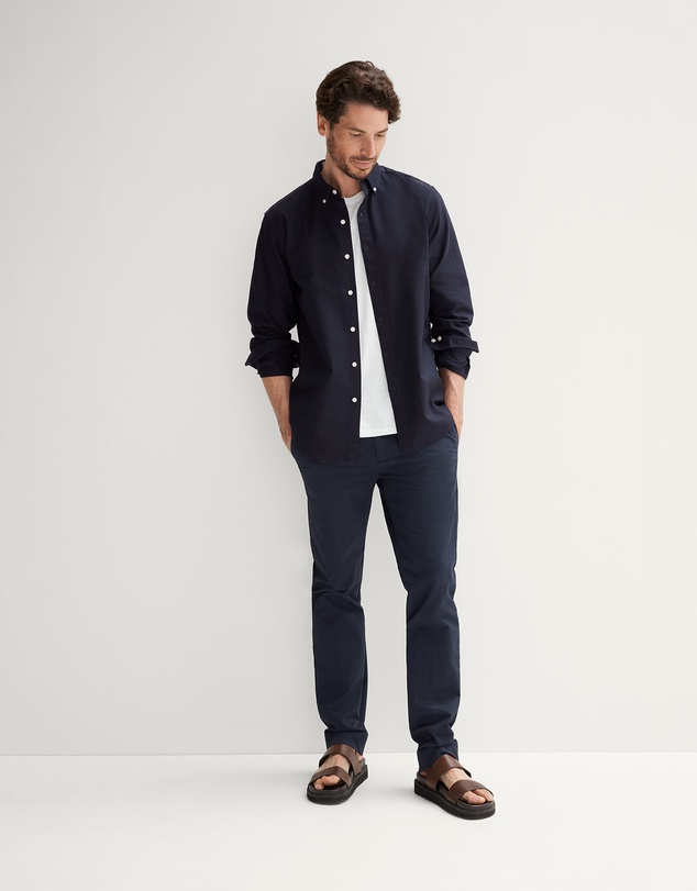 Trenery - Regular Fit Cotton Oxford Shirt in Navy