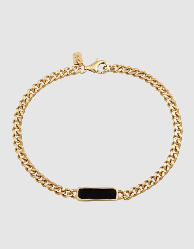 Kuzzoi - ICONIC EXCLUSIVE - Black Enamel ID Bar Bracelet in Gold-Plated 925 Silver