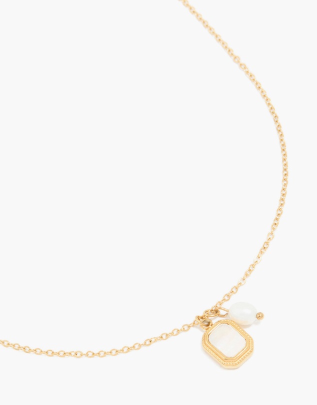 Lovisa - Waterproof Gold Plated Stainless Steel Pearl & Square Pendant Necklace Set