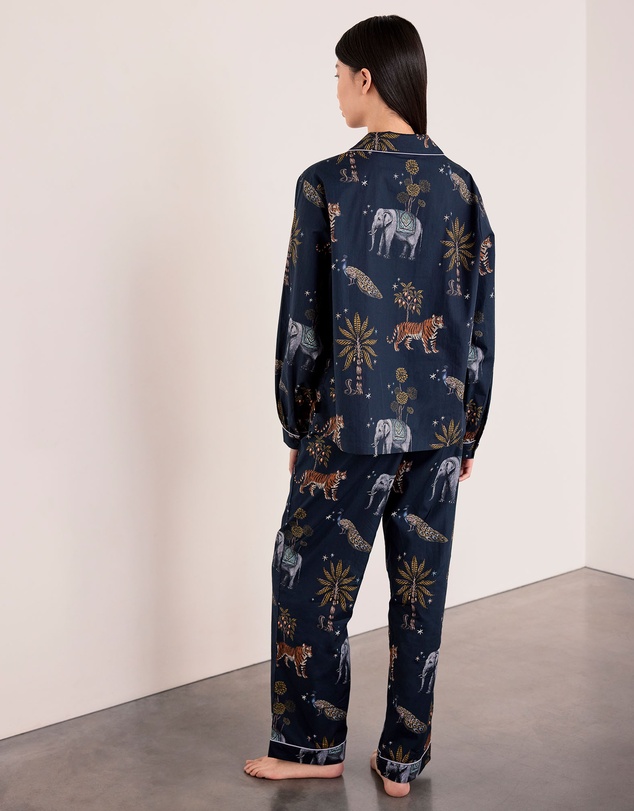 Chelsea Peers - Cotton Poplin Night Time Jungle Long Pyjama Set