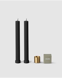 Black Blaze - Column Pillar Candle Duo With Brass Holder