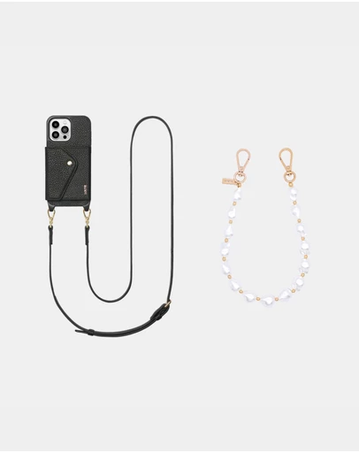 LOUVE COLLECTION - Leather Phone Case Wallet & Strap + Daisy Pearl Wristlet