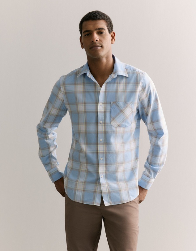 Trenery - Regular Fit Supima Cotton Gradient Check Shirt in Pale Blue