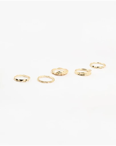 Lovisa - Gold Plated Textured Metal Rings 5-Pack